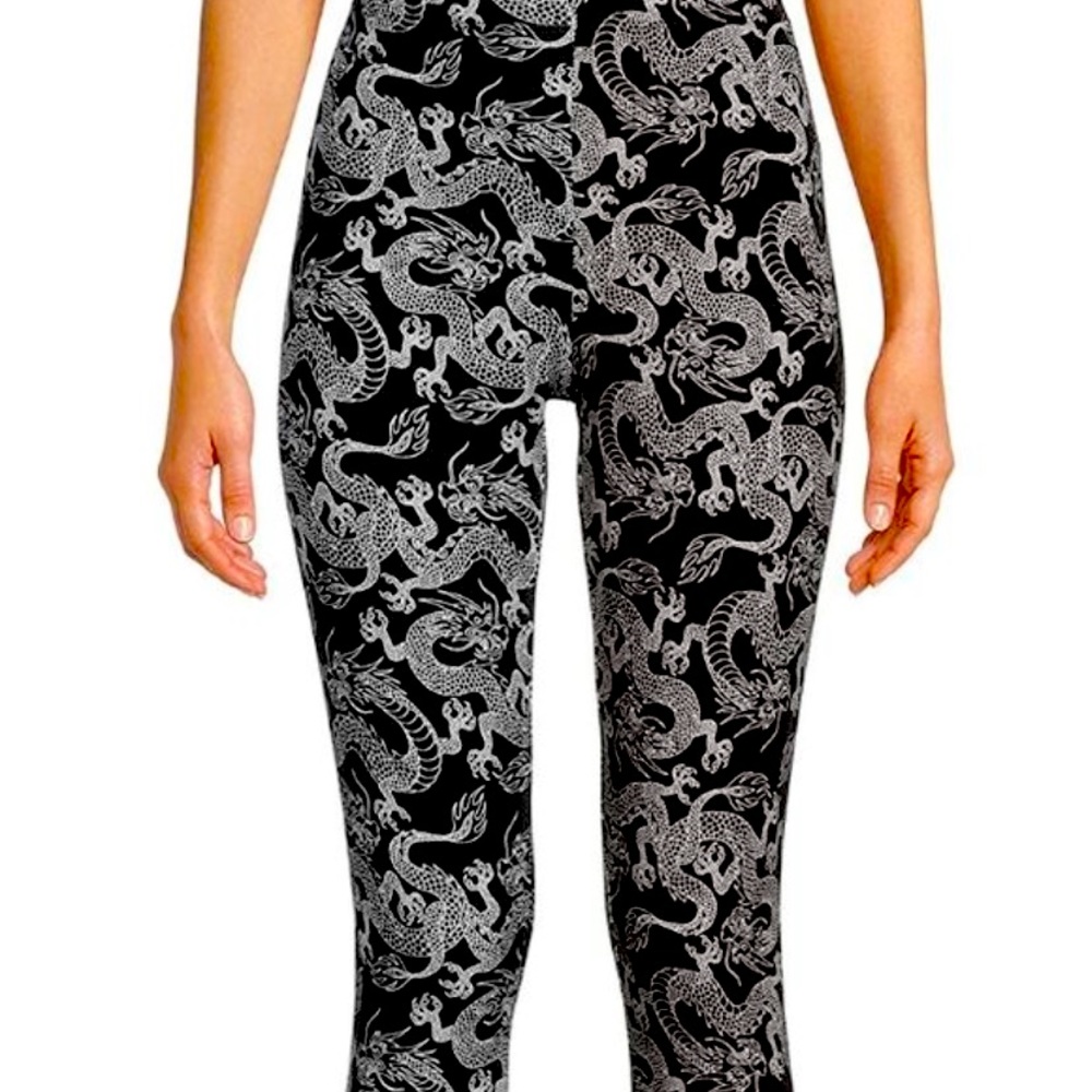 New No Boundaries Juniors' Ankle Leggings Black & White  Dragon XXL/2XG (19)